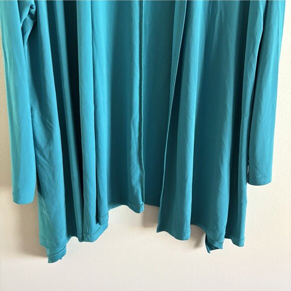 Attitudes By Renee Women 1X Teal Pockets Cascade Open Front Jersey Cardigan - Picture 3 of 10